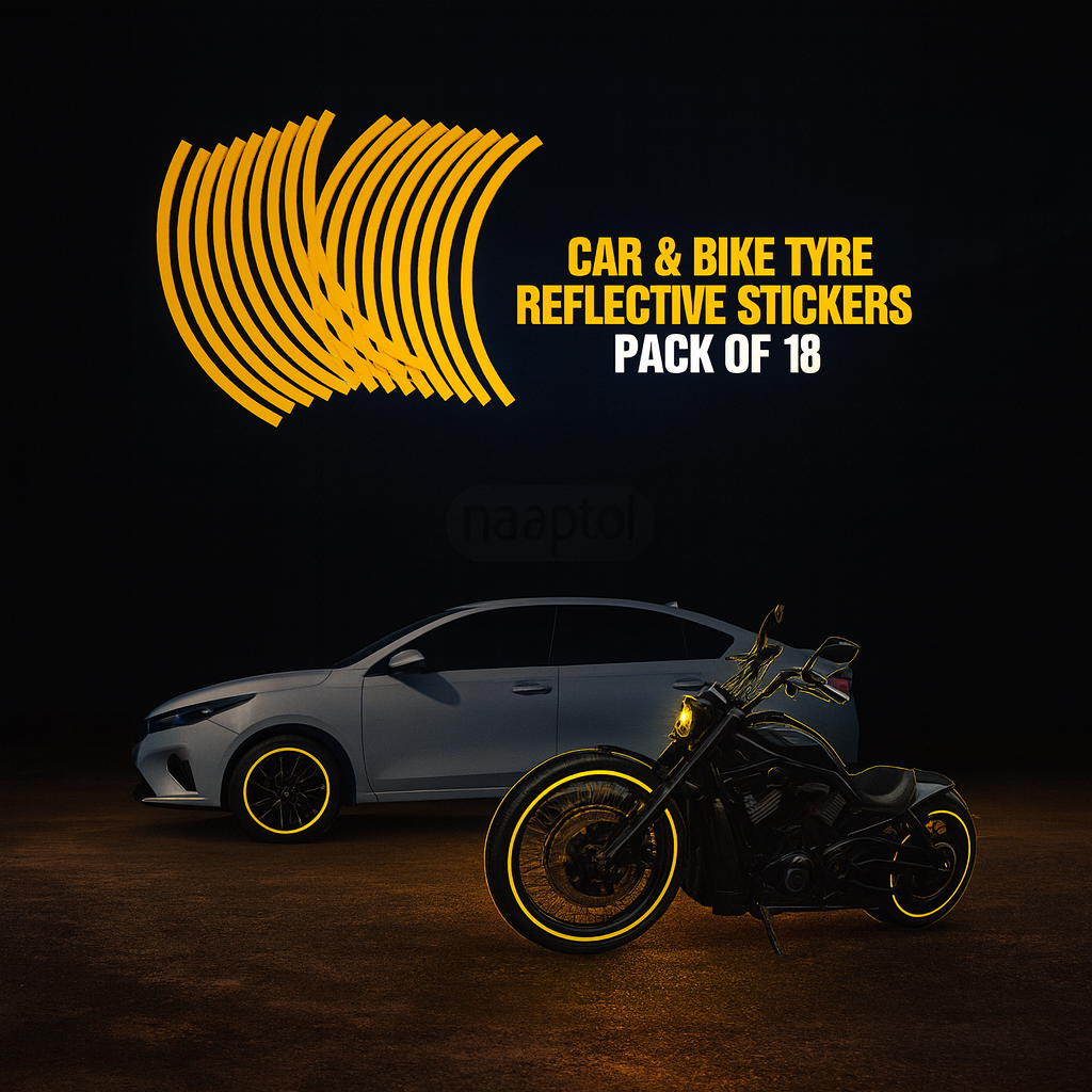Car and bike tyre reflective stickers pack of 18 in yellow color, RoadPro Reflectives safety rim decals for vehicles