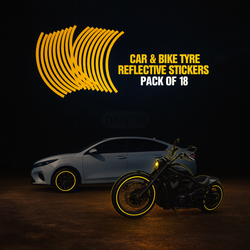 Car and bike tyre reflective stickers pack of 18 in yellow color, RoadPro Reflectives safety rim decals for vehicles